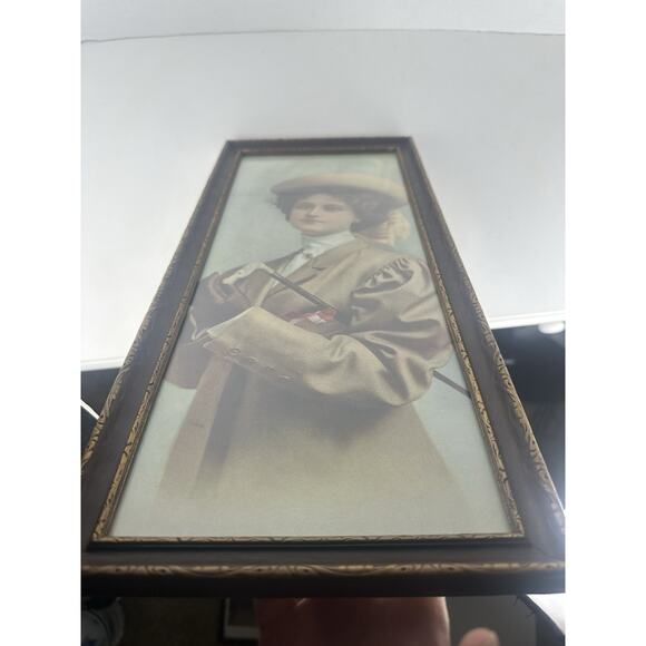 Antique Litho Print Victorian Girl - W/Original Frame & Glass 18”x 8” - Picture 7 of 9